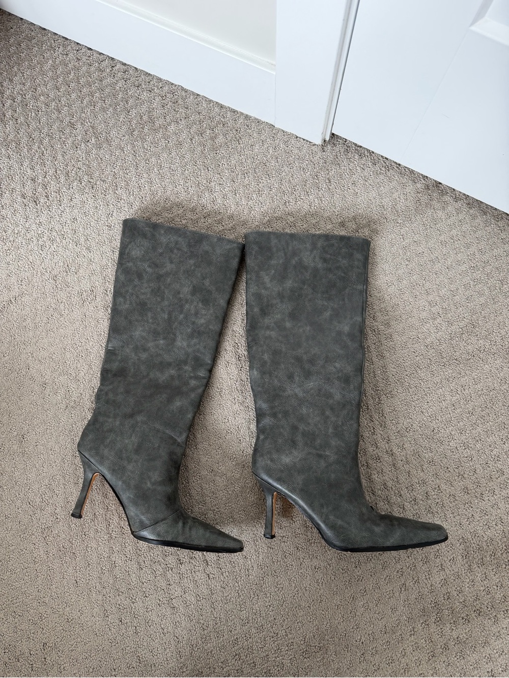 ASOS Gray Knee-High Pointed Stiletto Boots